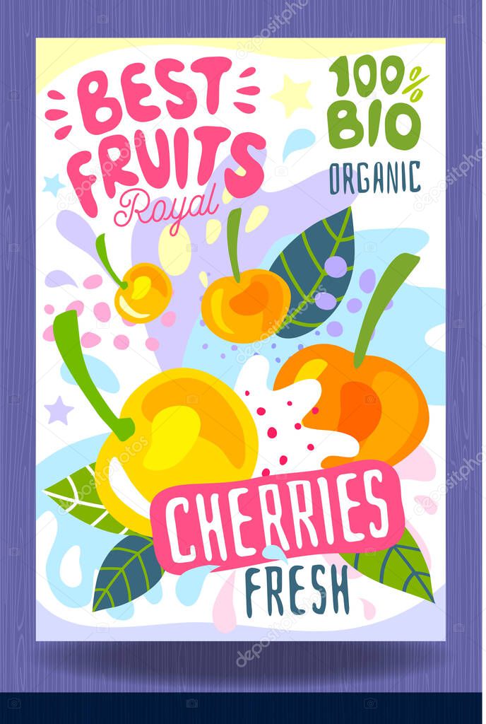 Abstract splash Food label template. Colorful brush stroke. Fruits, spices, vegetables package design. Mulberry, berry, berries. Organic, fresh.