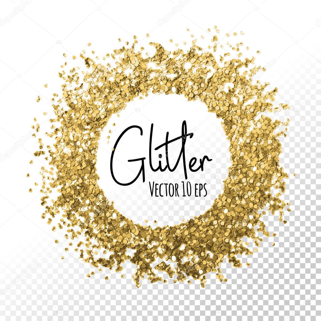 Golden foil glitter brush stroke. Card design. Social media networks round circle sun frame template background. Golden foil abstract vector spot.