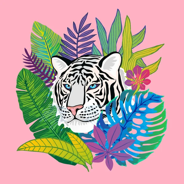 Tiger Jungle Large Leaves Tropical Plants Multicolored Drawing Stock ...