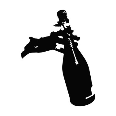 Şampanya şişesi el siluetinde. alkollü içecek köpüklü