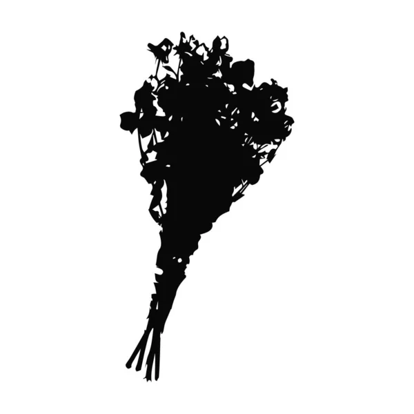 Ramo de flores con pétalos silueta — Vector de stock