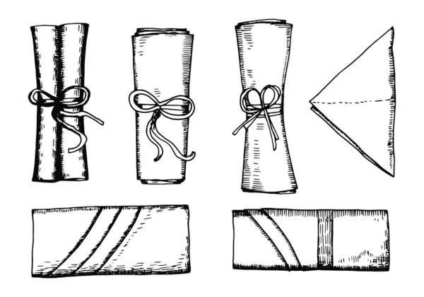Servilletas de mesa. silueta en un boceto de fondo blanco en es — Vector de stock