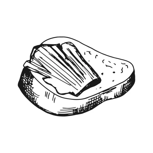 Sandwich mit einer Scheibe Lachs. Brot und Meeresfisch-Sketch — Stockvektor
