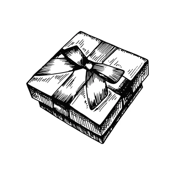 Boîte avec griffure cadeau arc. silhouette d'objet isolé — Image vectorielle