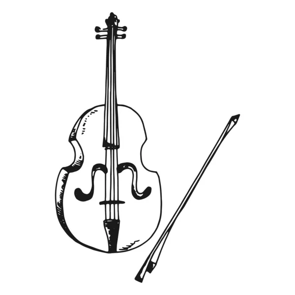 Violino e arco objeto instrumento musical — Vetor de Stock