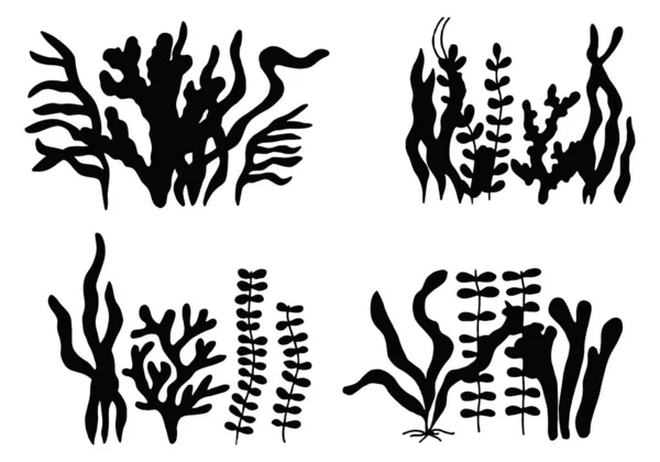 해조류 먹거리 세트. 외따로 떨어져 있는 물체 실루엣. — 스톡 벡터