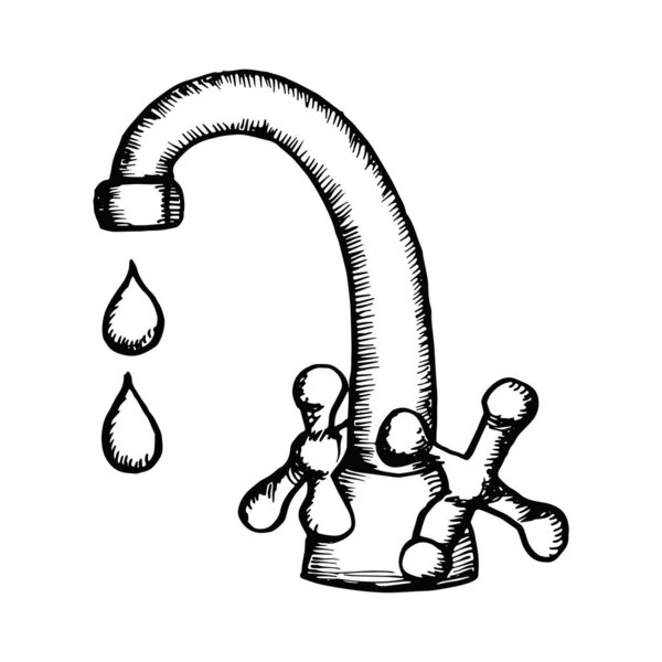 faucet water tap sketch drawing on a white background vector
