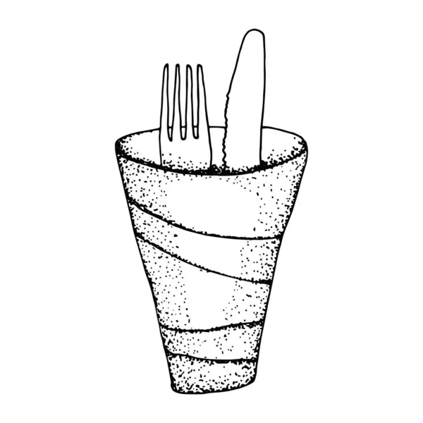 餐巾纸上的刀叉 孤立的草图 — 图库照片