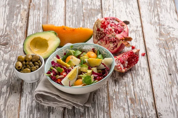 Mixed Avocado Salad Pomegranate Melon Radish Salad — Stock Photo, Image