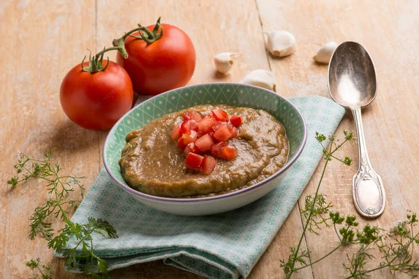 Aubergine Met Tomaten Knoflook — Stockfoto