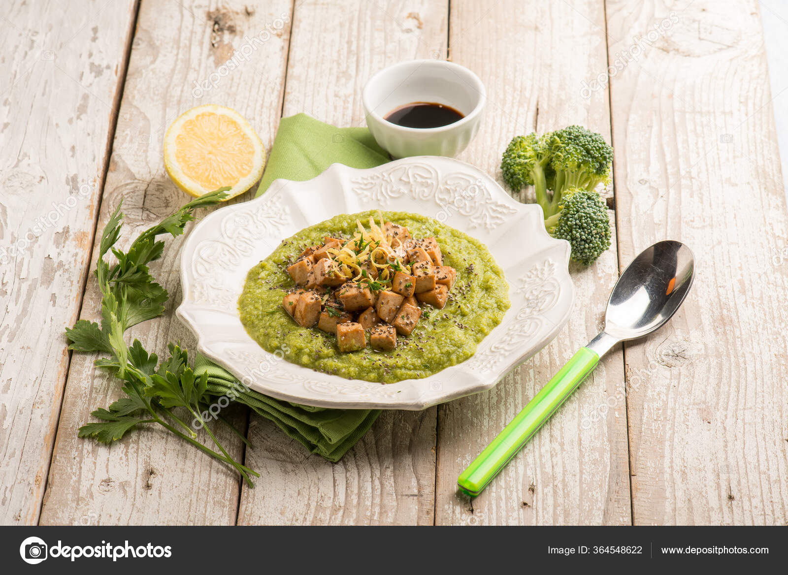 Roasted Tofu Broccoli Cream Stock Photo by ©marcomayer 364548622