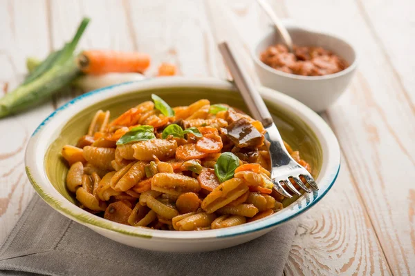 Gnocchetti Red Sicilian Pesto — Stock Photo, Image