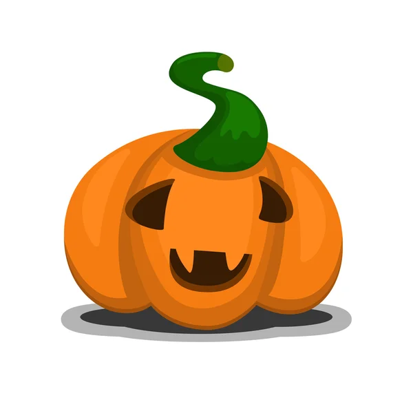 Feliz Halloween sonriente icono de calabaza en dibujos animados y estilo plano para el diseño festivo con sombra — Archivo Imágenes Vectoriales