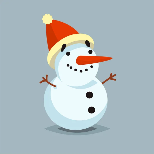 Happy Snowman in red hat vector icon flat helper or game character — Stock Vector