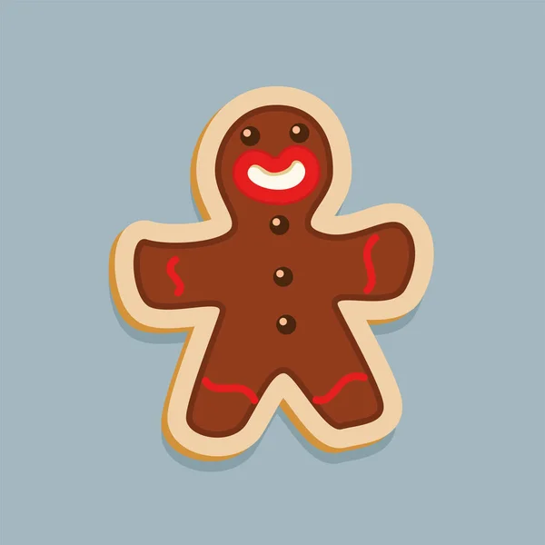 Hombre de pan de jengibre marrón personaje de la galleta de Navidad Vector ilustración . — Archivo Imágenes Vectoriales
