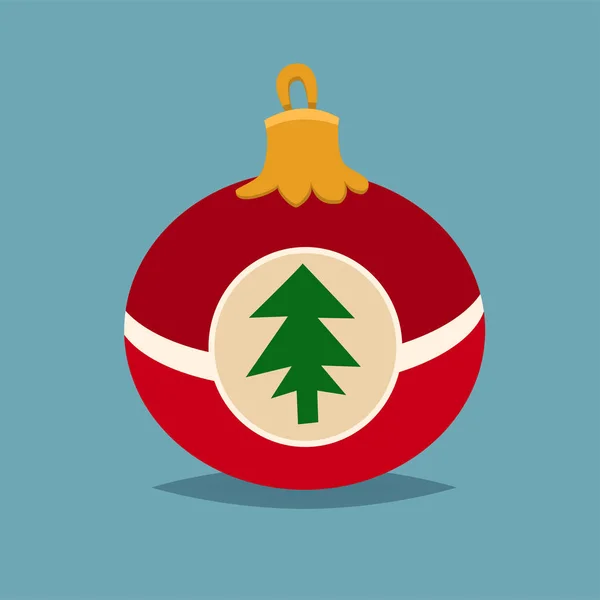 Feliz Navidad bola roja con icono de árbol de piel en marco redondo, bolas de Navidad, vector de ilustración — Archivo Imágenes Vectoriales