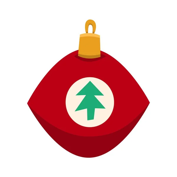 Feliz Navidad juguete rojo con icono de árbol de piel en marco redondo, bolas de Navidad, vector de ilustración en estilo plano — Archivo Imágenes Vectoriales