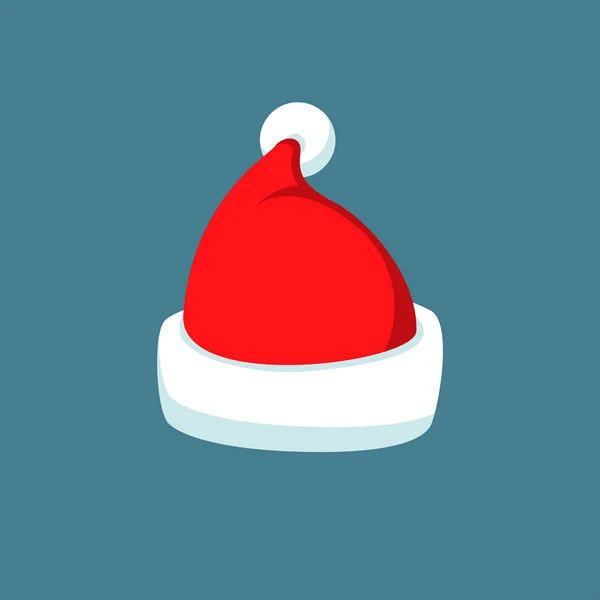 Papai Noel desenho animado silhueta chapéu vermelho em estilo plano isolado no fundo azul. Feliz Ano Novo 2016 símbolo decoração template.Merry Natal roupas feriado vetor ilustração elementos para design — Vetor de Stock