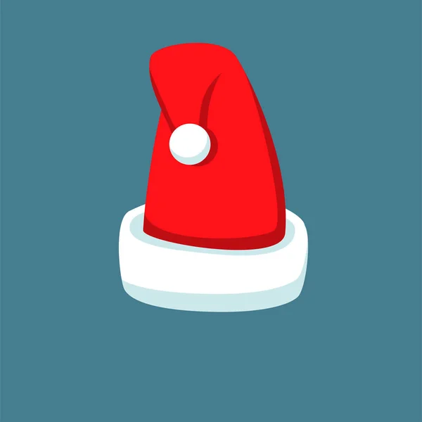 Papai Noel desenho animado silhueta chapéu vermelho em estilo plano isolado no fundo azul. Feliz Ano Novo 2016 símbolo decoração template.Merry Natal roupas feriado vetor ilustração elementos para design —  Vetores de Stock