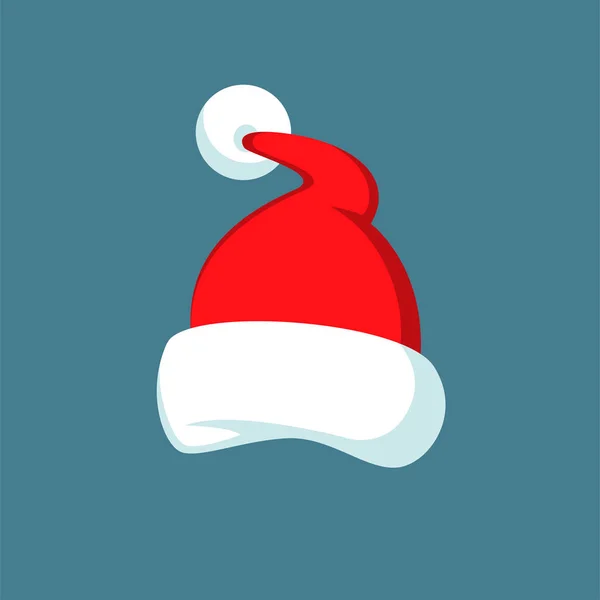 Santa Claus dessin animé chapeau rouge silhouette en style plat isolé sur fond bleu. Joyeux Nouvel An 2016 symbole décoration template.Merry Noël vêtements vacances vecteur éléments d'illustration pour le design — Image vectorielle