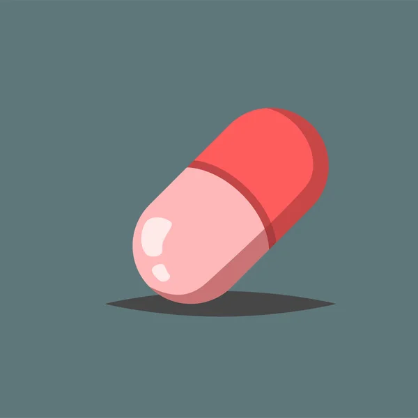 Flacher Vektor rosa Kapsel Symbol isoliert auf grauem Hintergrund, medizinische Tablette Symbol im Cartoon-Stil für Design — Stockvektor