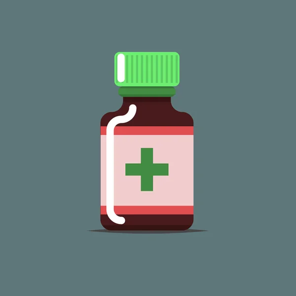 Icono de frasco de medicina plana con cruz verde aislada en gris. ilustración vectorial para el diseño médico y el arte — Archivo Imágenes Vectoriales