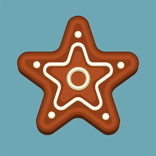 Galleta de Navidad estrella de jengibre aislada sobre fondo azul. Elemento para el diseño y el arte de Año Nuevo — Archivo Imágenes Vectoriales