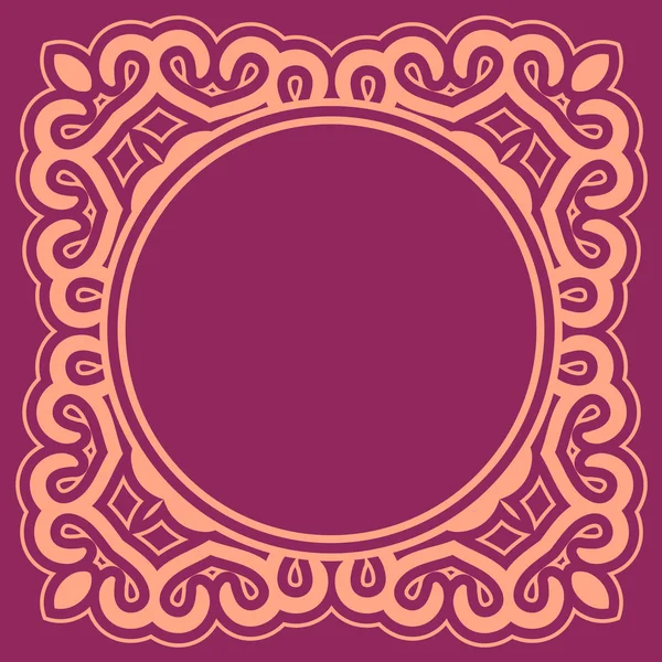 Fondo ornamental redondo violeta con marco decorativo. Diseño de servilleta retro en estilo plano y simple — Archivo Imágenes Vectoriales