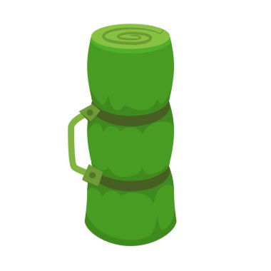 Beyaz düz ve karikatür tarzı üzerinde yeşil kamp uyku tulumu