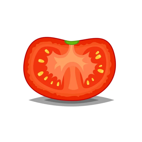 Icono de vector de tomate rojo y fresco en rodajas aislado en blanco para ilustración de alimentos o arte en estilo plano — Archivo Imágenes Vectoriales