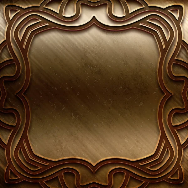 Złota płyta metalu z rama rzeźbione i wzór w stylu klasycznym — Zdjęcie stockowe