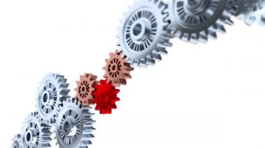 Bazı gümüş kapatma vites ile bir kırmızı dişli üzerinde odak etkisi