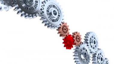 Bazı gümüş Gears dönüm ile bir kırmızı dişli