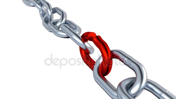 Camera Rotation around a Metallic Chain with One red Stressed Link — Stock Video