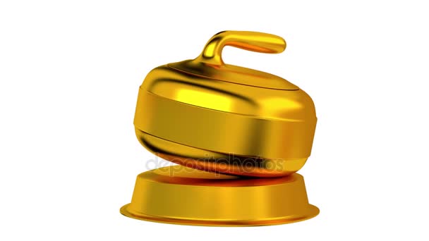 Curling trophy in Gold Turning with white background — Stock Video