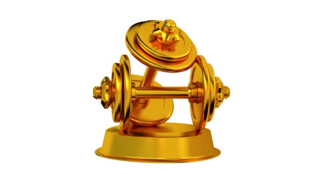 Troféu Dumbbell em Ouro Virando com fundo branco — Vídeo de Stock