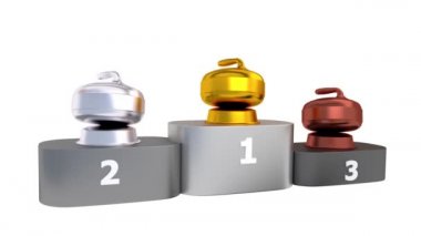 Altın gümüş ve bronz kupa ile podyum curling