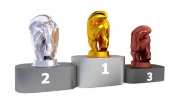 Altın gümüş ve bronz kupa sonsuz rotasyon ile boks podyum