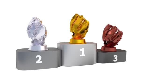 Baseball Podium with Gold Silver and Bronze Trophy in Infinite Rotation — Stock Video