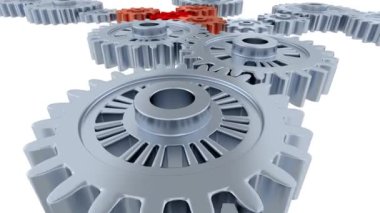 Bazı gümüş Dişliler ve bir küçük kırmızı dişli yukarıda doğrusal Ride