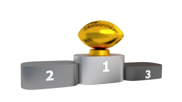 American Football Podium with Gold Silver and Bronze Trophy Appearing — Stock Video