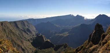 Large View of Silaos Cirque of Reunion Island in the morning lig clipart