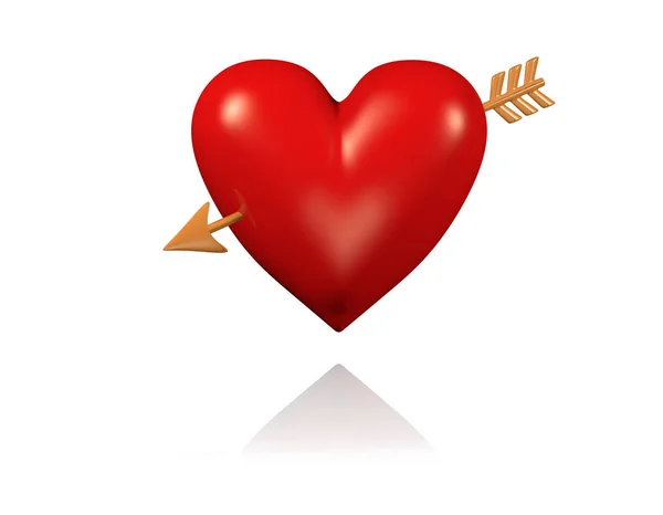 Jedno duże i czerwone serce z Golden Arrow — Zdjęcie stockowe