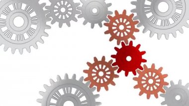 Bazı gümüş Gears ile sonsuz dönüş bir kırmızı ve turuncu vites