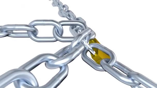 Rotation infinie de quatre chaînes métalliques verrouillées avec un cadenas — Video