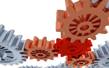 Gümüş turuncu ve kırmızı dişli altında