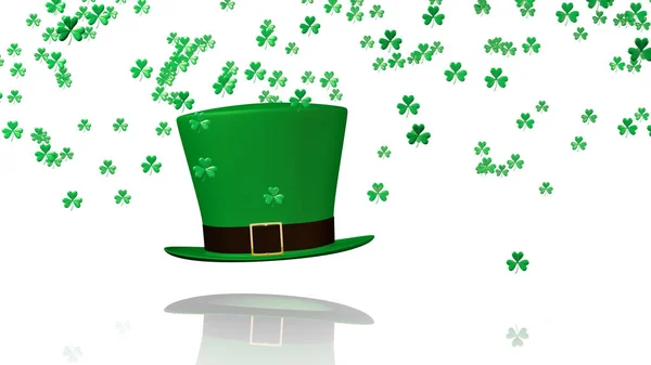 Alcuni minuscoli trifogli verdi che piovono su un grande cappello irlandese — Foto Stock