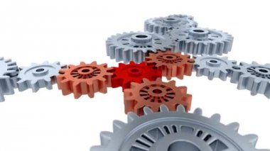 Yukarıda ve gümüş Dişliler küçük kırmızı bir dişli üzerinde duruldu altında binmek