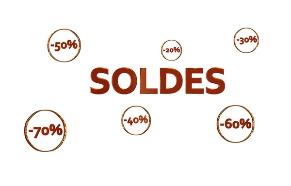 Logo Soldes avec reducties dans des cercles Dores — Stockfoto
