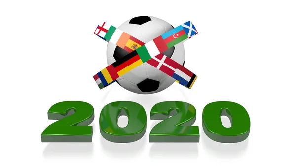 2020 design and Big Football European Flags — Stock Photo, Image